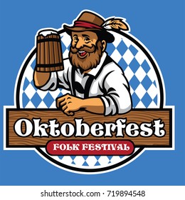 badge of oktoberfest with old man and beer