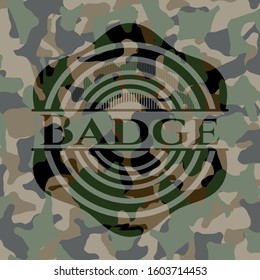 Badge on camouflage pattern. Vector Illustration. Detailed.