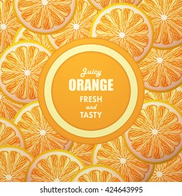 Badge on cut orange background for juice pack.