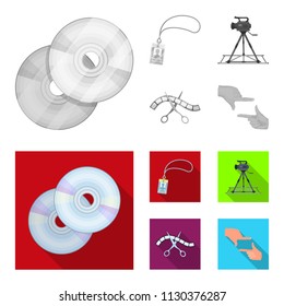 Badge, operator gesture and other accessories for the movie. Making movie set collection icons in monochrome,flat style vector symbol stock illustration web.
