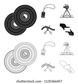 Badge, operator gesture and other accessories for the movie. Making movie set collection icons in black,outline style vector symbol stock illustration web.