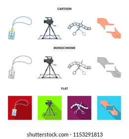 Badge, operator gesture and other accessories for the movie. Making movie set collection icons in cartoon,flat,monochrome style vector symbol stock illustration web.