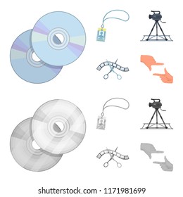 Badge, operator gesture and other accessories for the movie. Making movie set collection icons in cartoon,monochrome style vector symbol stock illustration web.