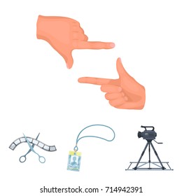Badge, operator gesture and other accessories for the movie. Making movie set collection icons in cartoon style vector symbol stock illustration web.