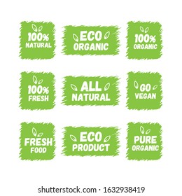 badge organic, eco tag, natural label, 100% fresh sign