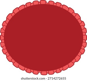 Insignia ovalada con borde de encaje con volantes, contorno grueso limpio y centro vacío para el texto. Símbolo de sello, premio o sello para promoción y Cupón. Ilustración vectorial de dibujos animados.