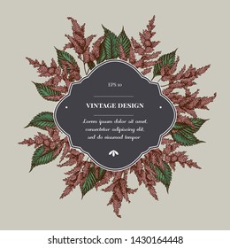 Badge over design with astilbe