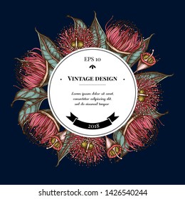 Badge over design with eucalyptus flower