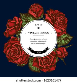 Badge over design with roses
