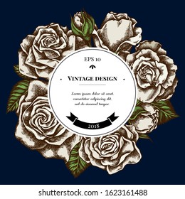 Badge over design with roses