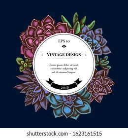 Badge over design with succulent echeveria, succulent echeveria, succulent