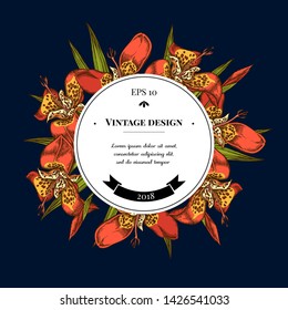 Badge over design with tigridia