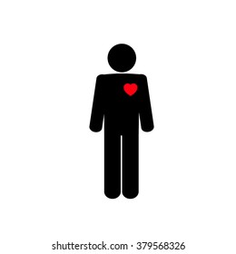 badge with painted silhouette of a man. vector illustration. people icon. a man with a heart