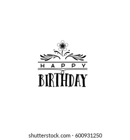 Badge as part of the design - Happy Birthday Sticker, stamp, logo - for design, hands made. With the use of floral elements, calligraphy and lettering