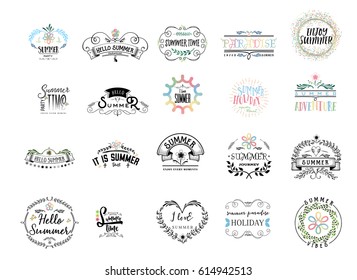 Badge as part of the design - Hello Summer logo - hands made. With the use of floral elements, calligraphy and lettering