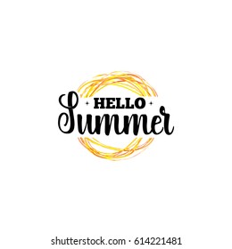 Badge as part of the design - Sun and summer. Sticker, stamp, logo - hands made.