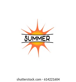 Badge as part of the design - Sun and summer. Sticker, stamp, logo - hands made.