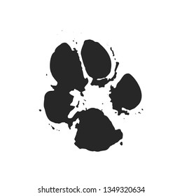 Badge of a paw print. Black ink animal track on white background.