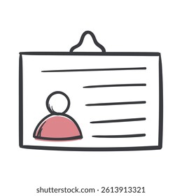 Badge with a photo of a person. Vector hand drawn illustration for sticker, print. Pass, passport, driver's license icon