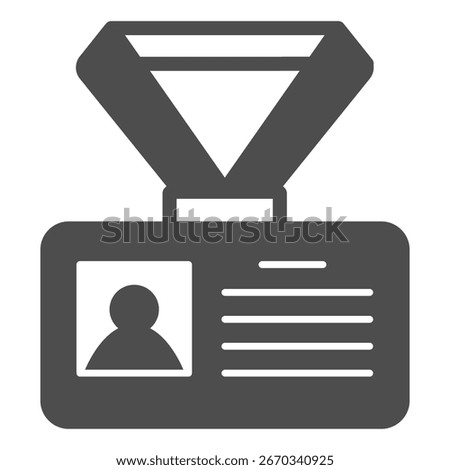 Badge with photo and ribbon tape solid icon, financial tech concept. Vector graphics. Person identity card sign on white background, glyph style icon for mobile or web design
