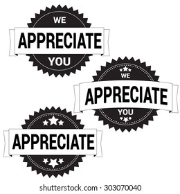 Badge with phrase "We appreciate you!"