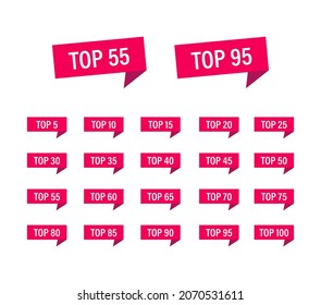 Badge pink from top 5 to top 100 set. Vector illustration