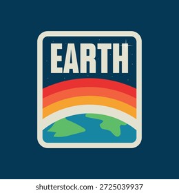 Plakette des Planeten Erde in der Weltraumgalaxie, Logo, Vektorgrafik, Aufkleber