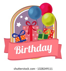 badge of present box birthday with balloon
