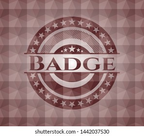 Badge red emblem or badge with abstract geometric pattern background. Seamless.