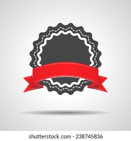 badge with red ribbon icon - vector illustration