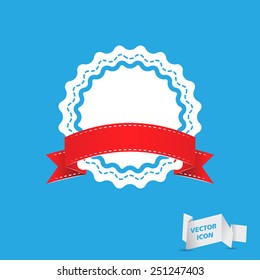 badge with red ribbon icon - vector illustration