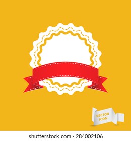 badge with red ribbon icon - vector illustration
