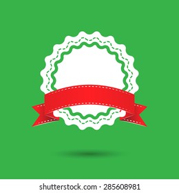 badge with red ribbon icon - vector illustration