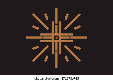 Badge religious cross and the rays of the sun