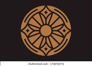 Badge religious cross and the rays of the sun