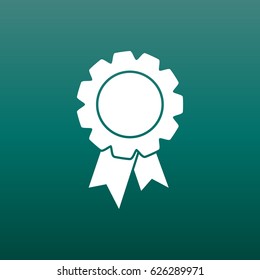 Badge with ribbon icon. Vector illustration in flat style on green background.