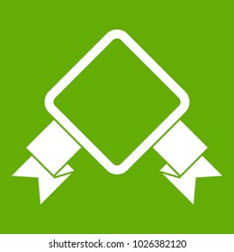 Badge with ribbon icon white isolated on green background. Vector illustration