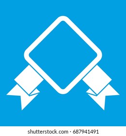 Badge with ribbon icon white isolated on blue background vector illustration