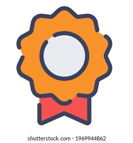 badge ribbon label award single isolated icon with flat dash or dashed style