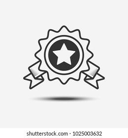 badge with ribbon, simple solid flat style symbol icon isolate on gray background - vector illustration