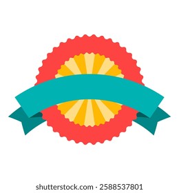 Badge with ribbon. Winning award, prize or medal.