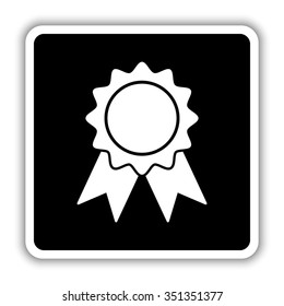 badge with ribbons - black vector icon