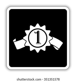 badge with ribbons - black vector icon