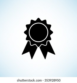 badge with ribbons -  black vector icon