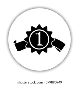 badge with ribbons -  black vector icon