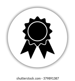 badge with ribbons  - black vector icon