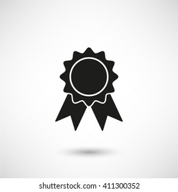 badge with ribbons - black vector  icon with shadow