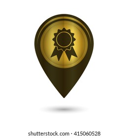 badge with ribbons - black vector icon; golden  map pointer