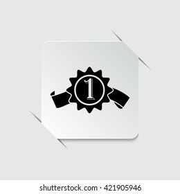badge with ribbons -  black vector icon