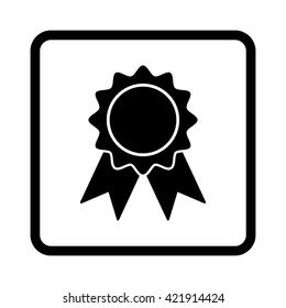 badge with ribbons -  black vector icon